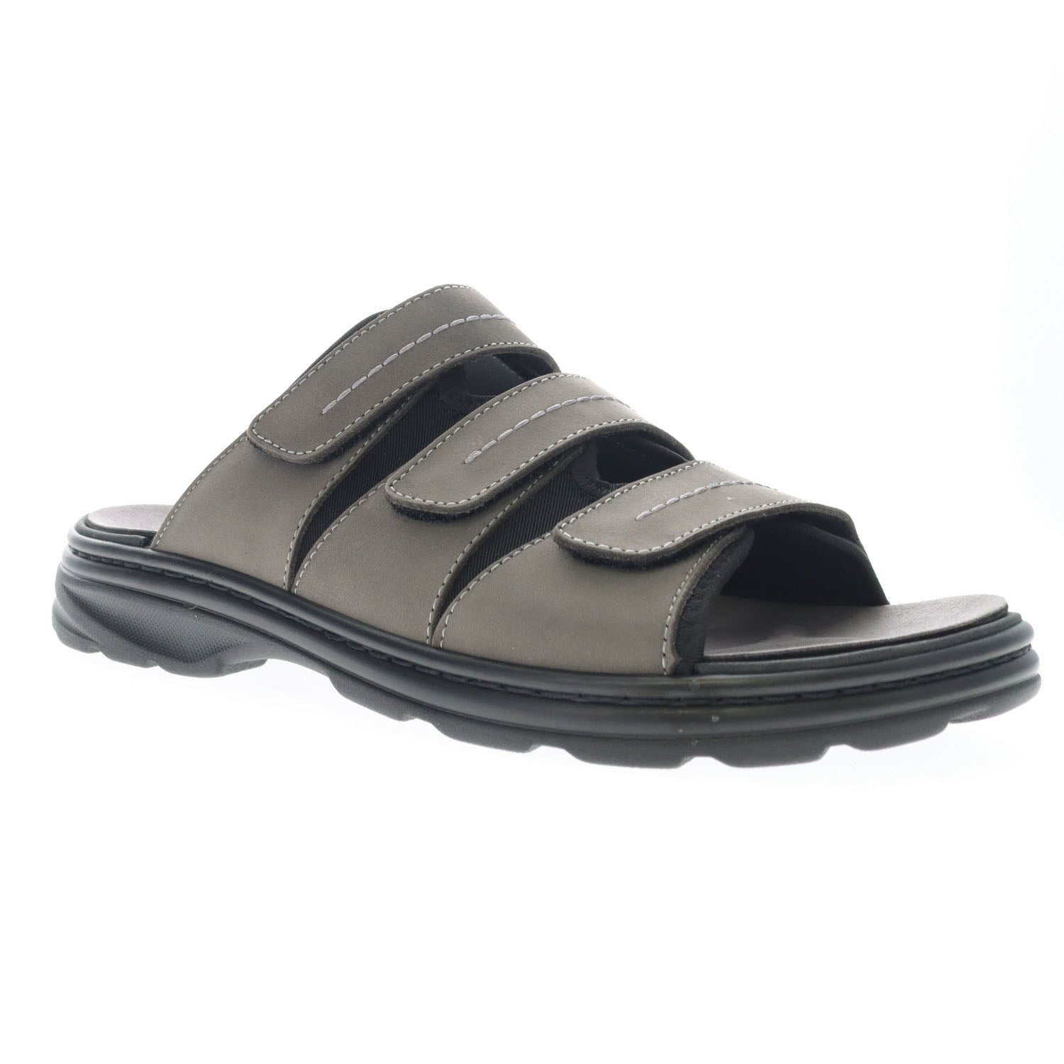 Partial side view of the Men's Hatcher Slide Sandal in Dark Gray