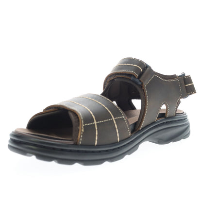 Hudson Leather Sandal for men in brown, angled inner side view