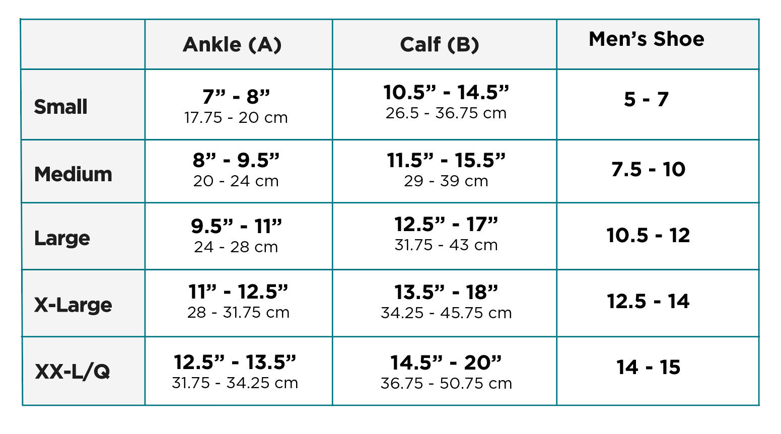 Ames Walker Men's Size Chart