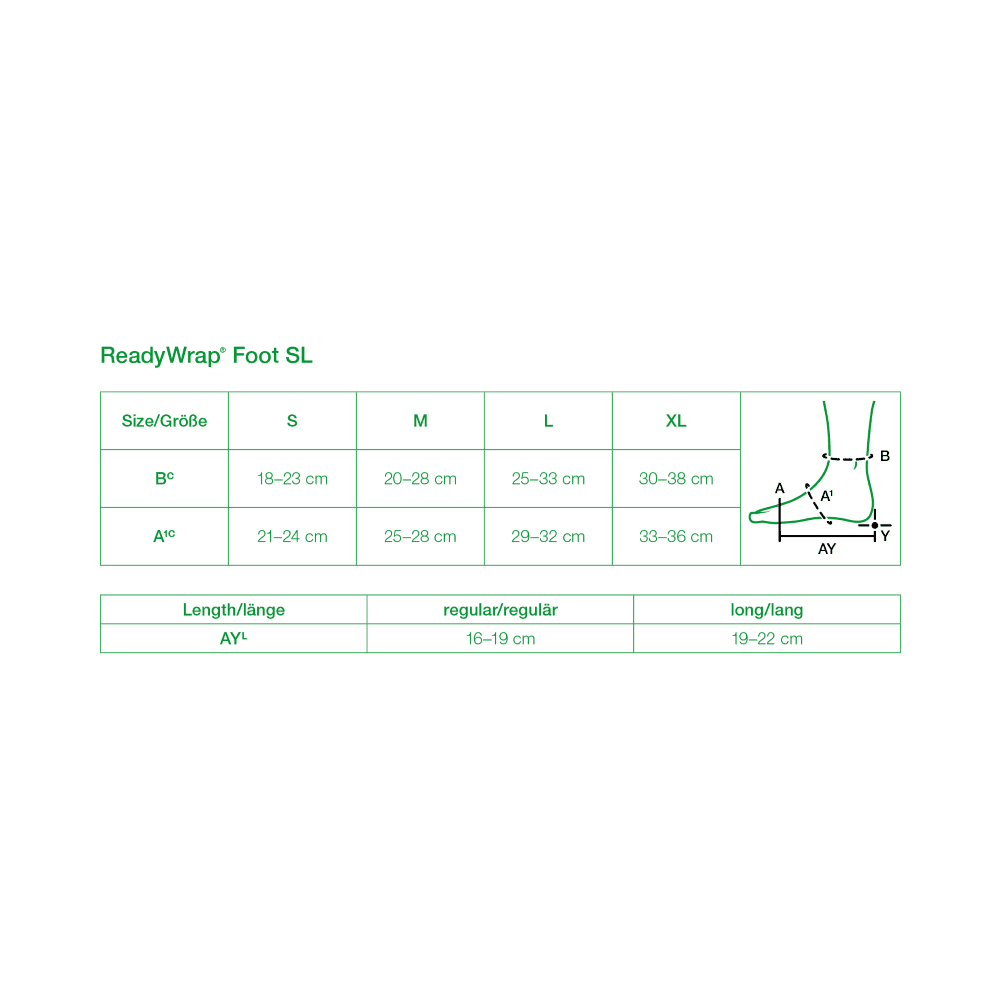 L&R USA (Solaris) ReadyWrap Foot SL Size Chart