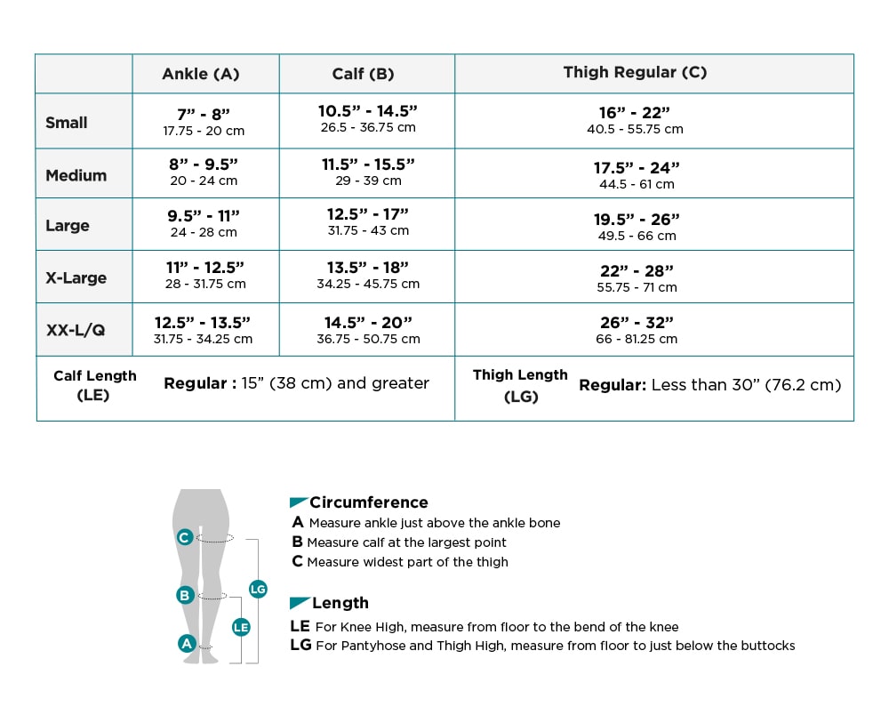 AW Style 292/292OT Luxury Opaque Hosiery Size Chart