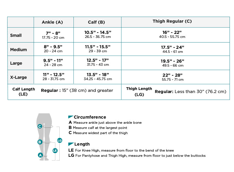 AW Medical Support Size Chart 306