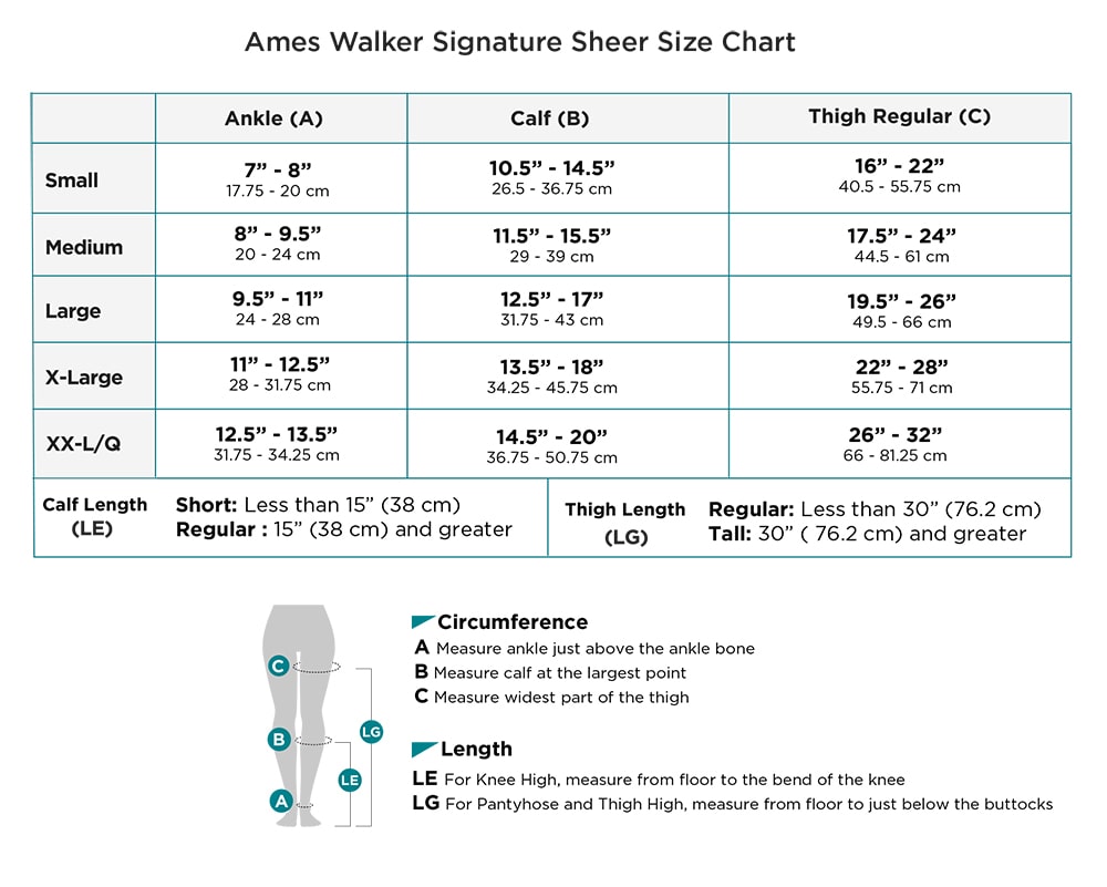 AW Signature Sheer Size Chart