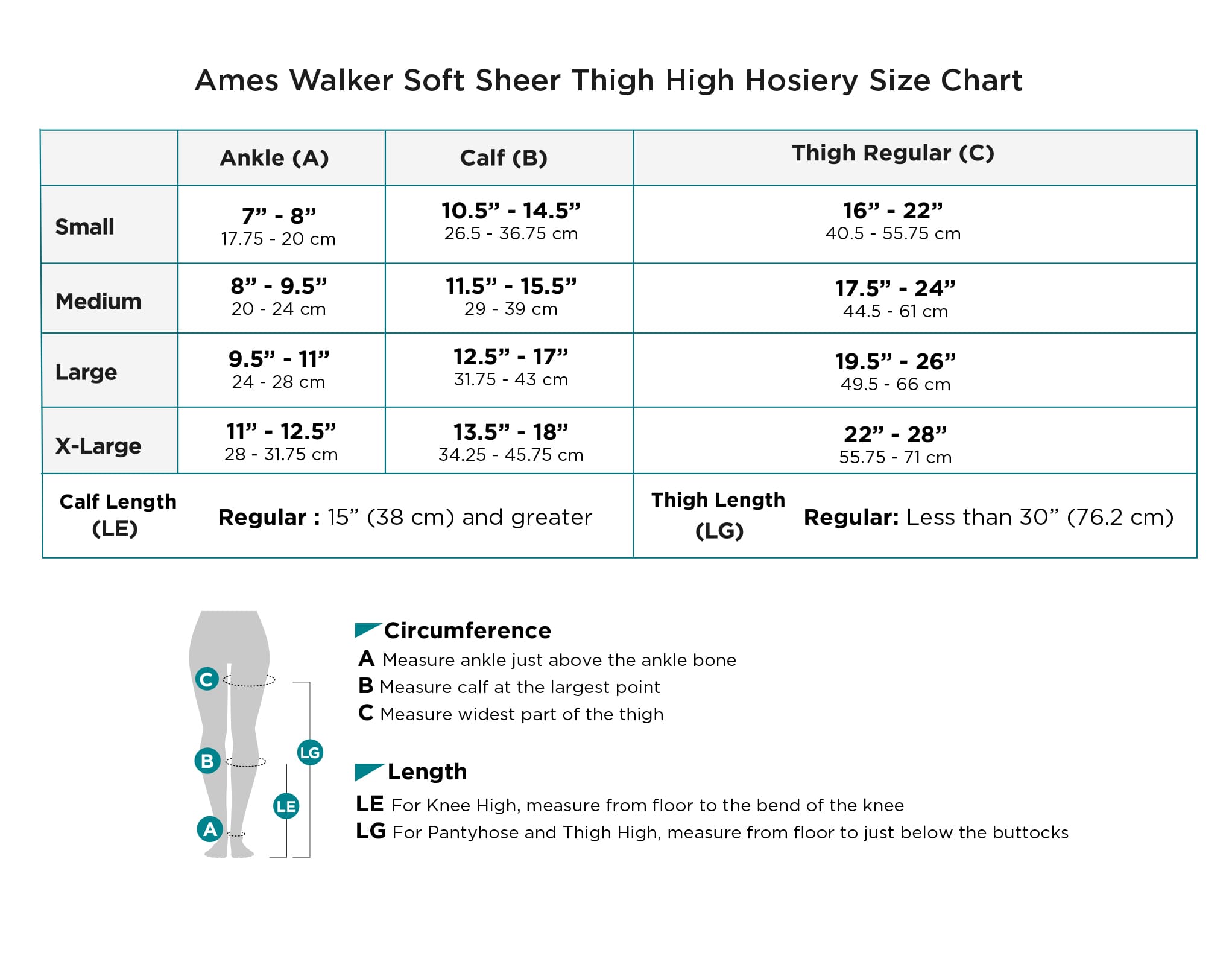 AW Soft Sheer Thigh-High Hosiery 74 Size Chart