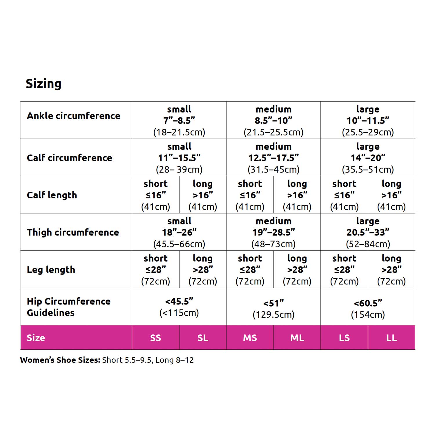 Sigvaris Dynaven Sheer Size Chart