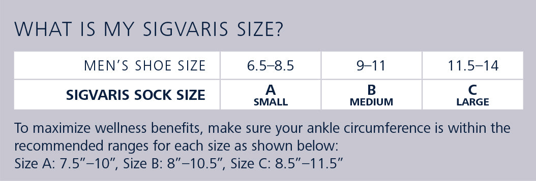 Sigvaris Men's Leisure Trouser Socks Size Chart