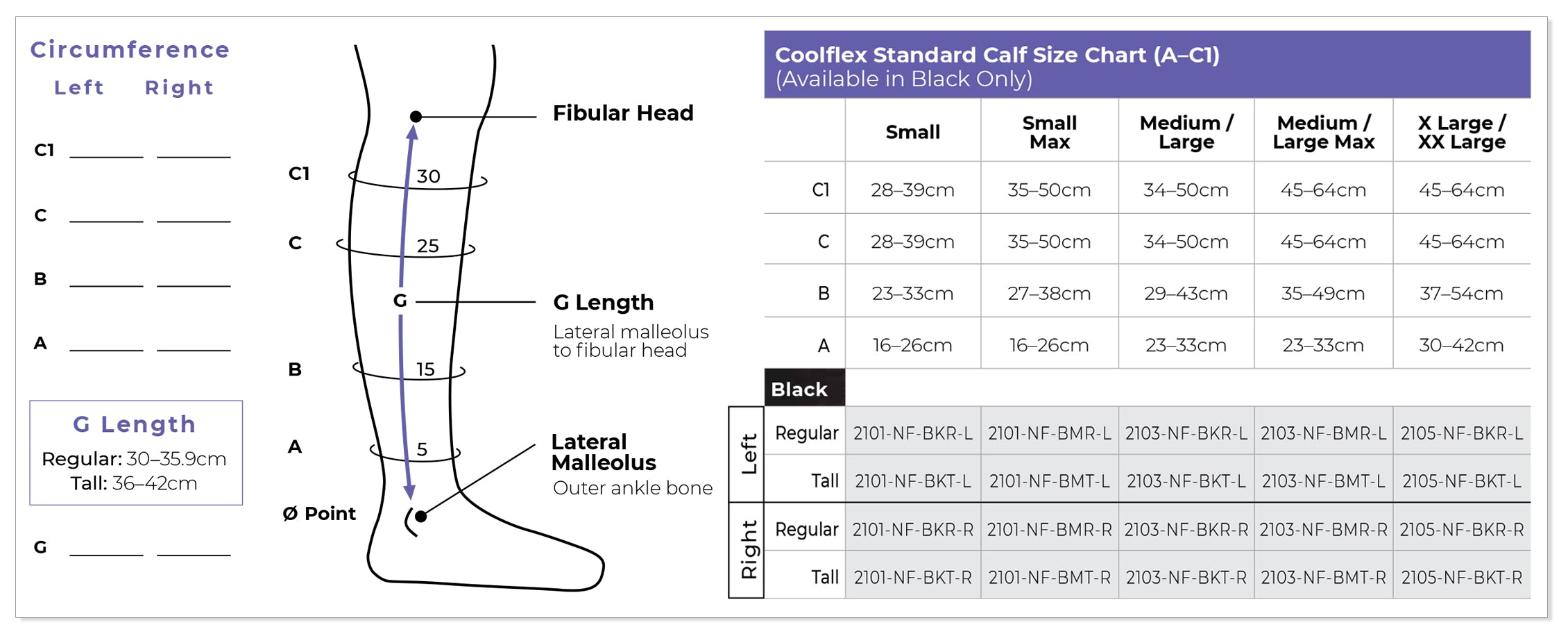 Coolflex Standard Calf Size Chart