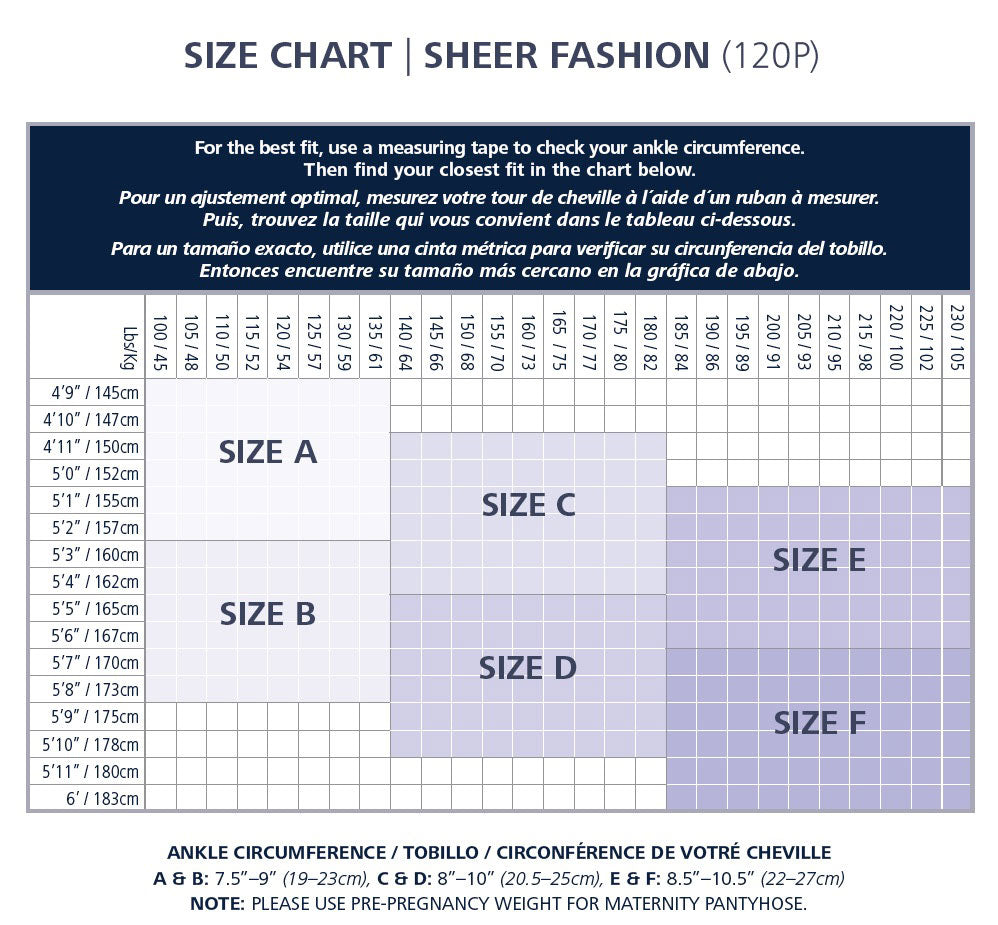 Sigvaris 120P Sheer Fashion Size Chart