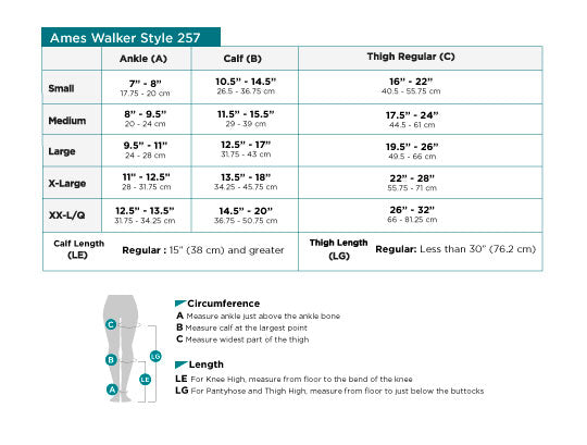 Ames Walker Style 257 Size Chart