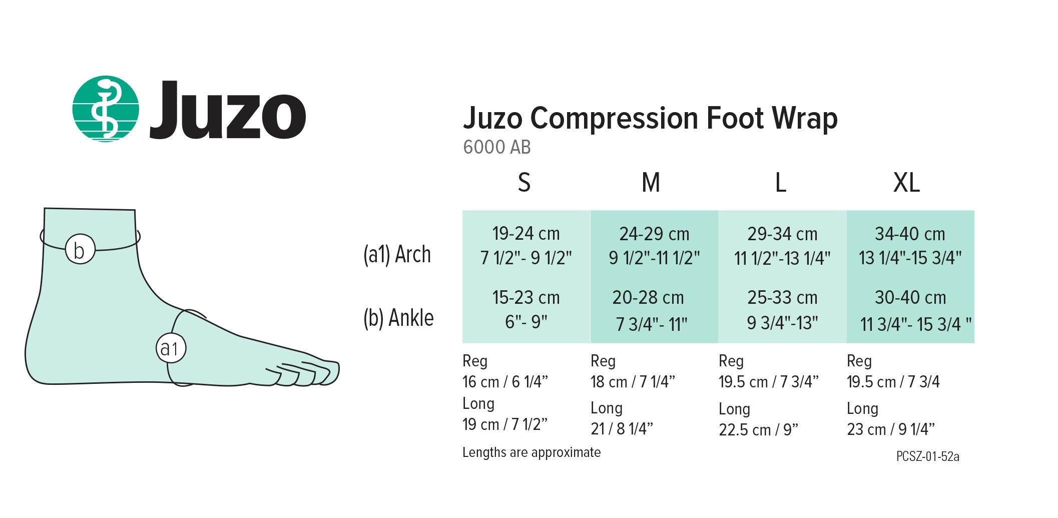 Juzo Compression Foot Wrap Size Chart