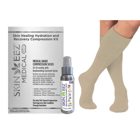 Skineez Advanced Healing Compression Sock Kit w/MD Spray 10-20 mmHg Tan
