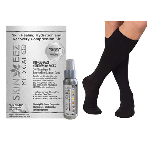 Skineez Advanced Healing Compression Sock Kit w/MD Spray 20-30 mmHg Black
