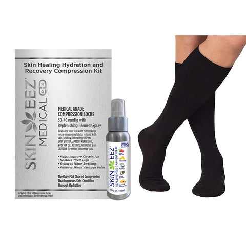 Skineez Advanced Healing Compression Sock Kit w/MD Spray 30-40 mmHg Black
