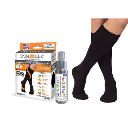 Skineez Advanced Healing Compression Sock Kit w/MD Spray 20-30 mmHg Black