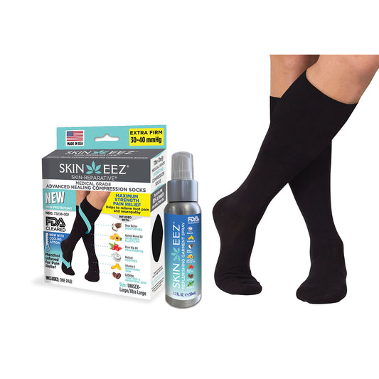 SkineezMD Medical Advanced Healing Compression Sock MENTHOL Kit w/MD Spray 30-40 mmHg - SkineezMD Medical Advanced Healing Compression Sock MENTHOL Kit w/MD Spray 30-40 mmHg Black