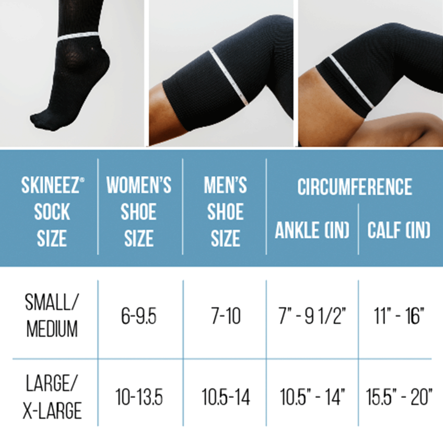 Skineez Size Chart