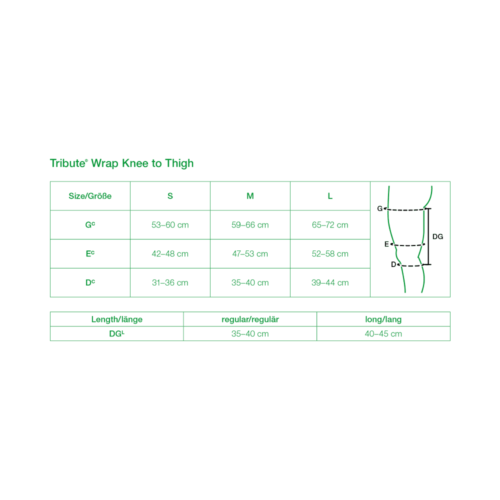 L&R USA (Solaris) Tribute Wrap Knee to Thigh Size Chart