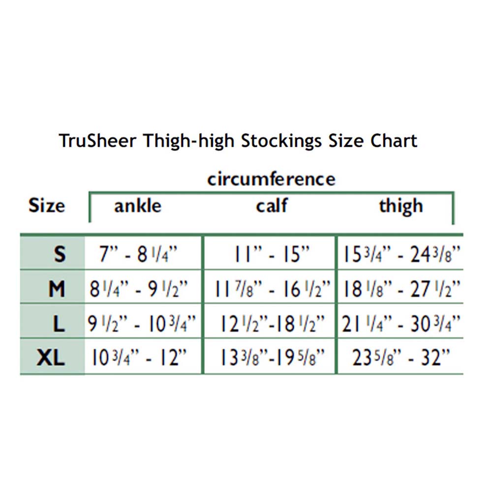 TruSheer Thigh-High Stockings Size Chart