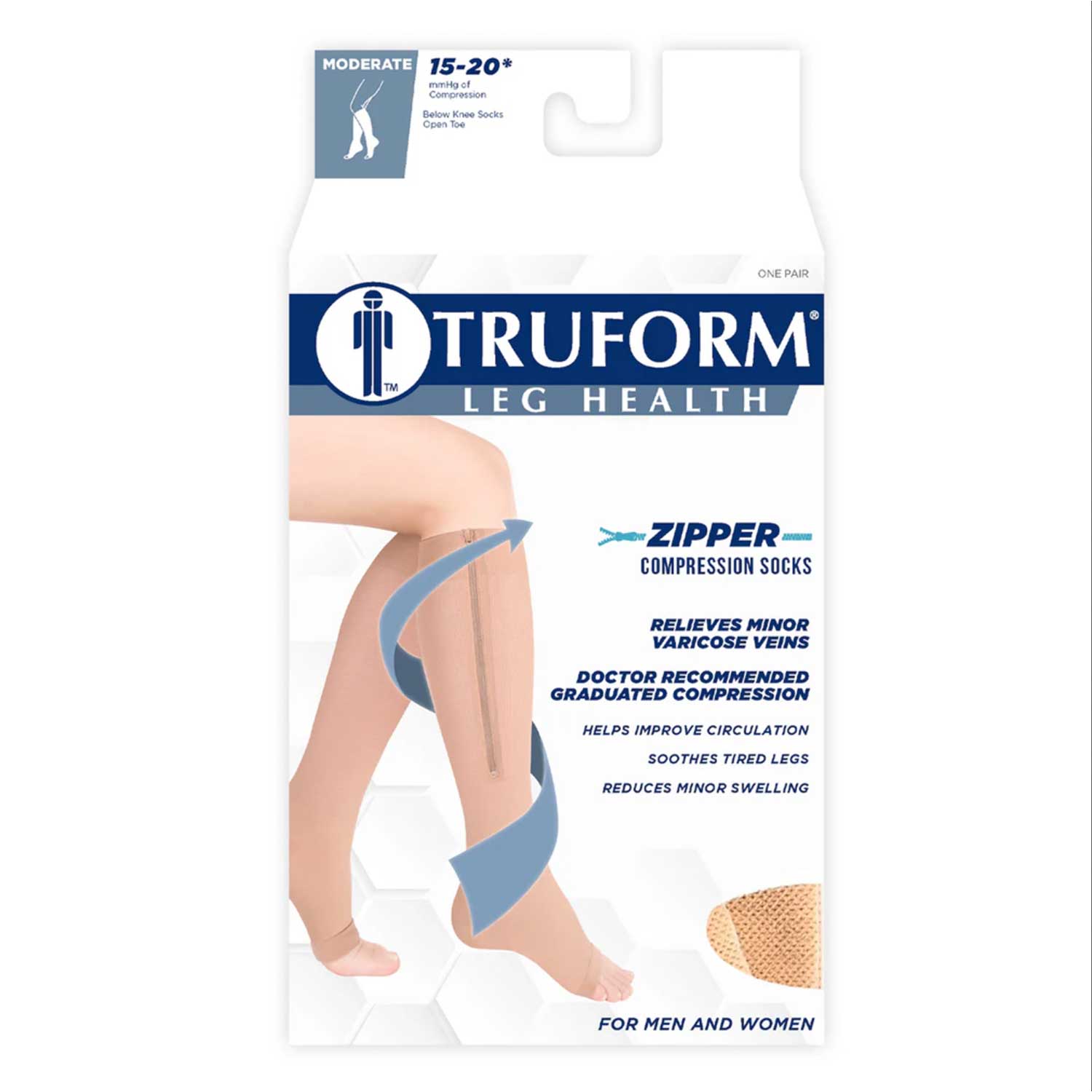 TruForm 0675 Knee High Open Toe w/ Zipper - 15-20 mmHg Front of box