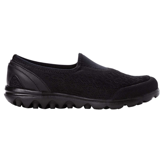 Propet Women's TravelActiv Slip-On Shoes - Outside side view of Propet Women's TravelActiv Slip-On in All Black