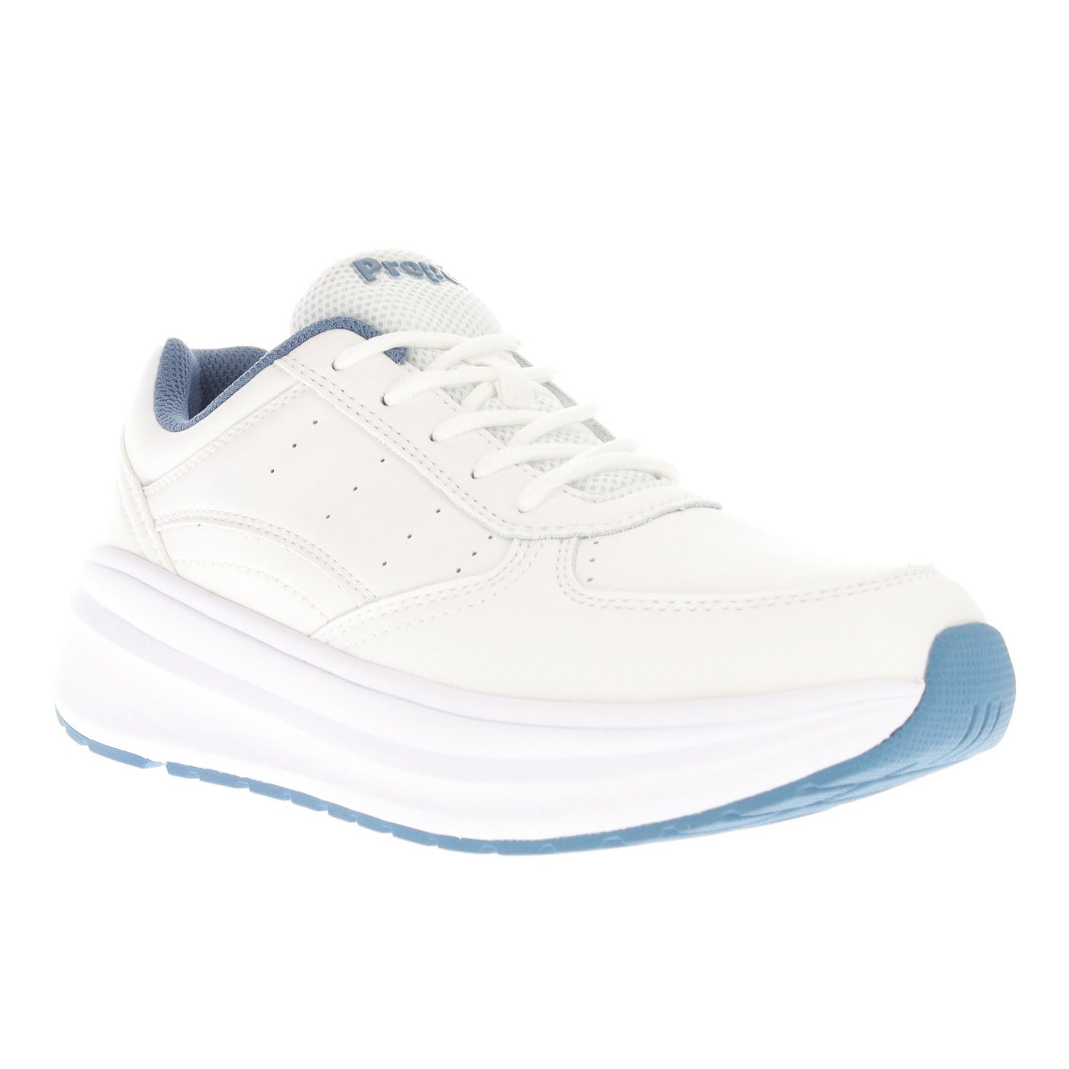 Angled side view of White/Denim Women's Ultima Athletic Shoes