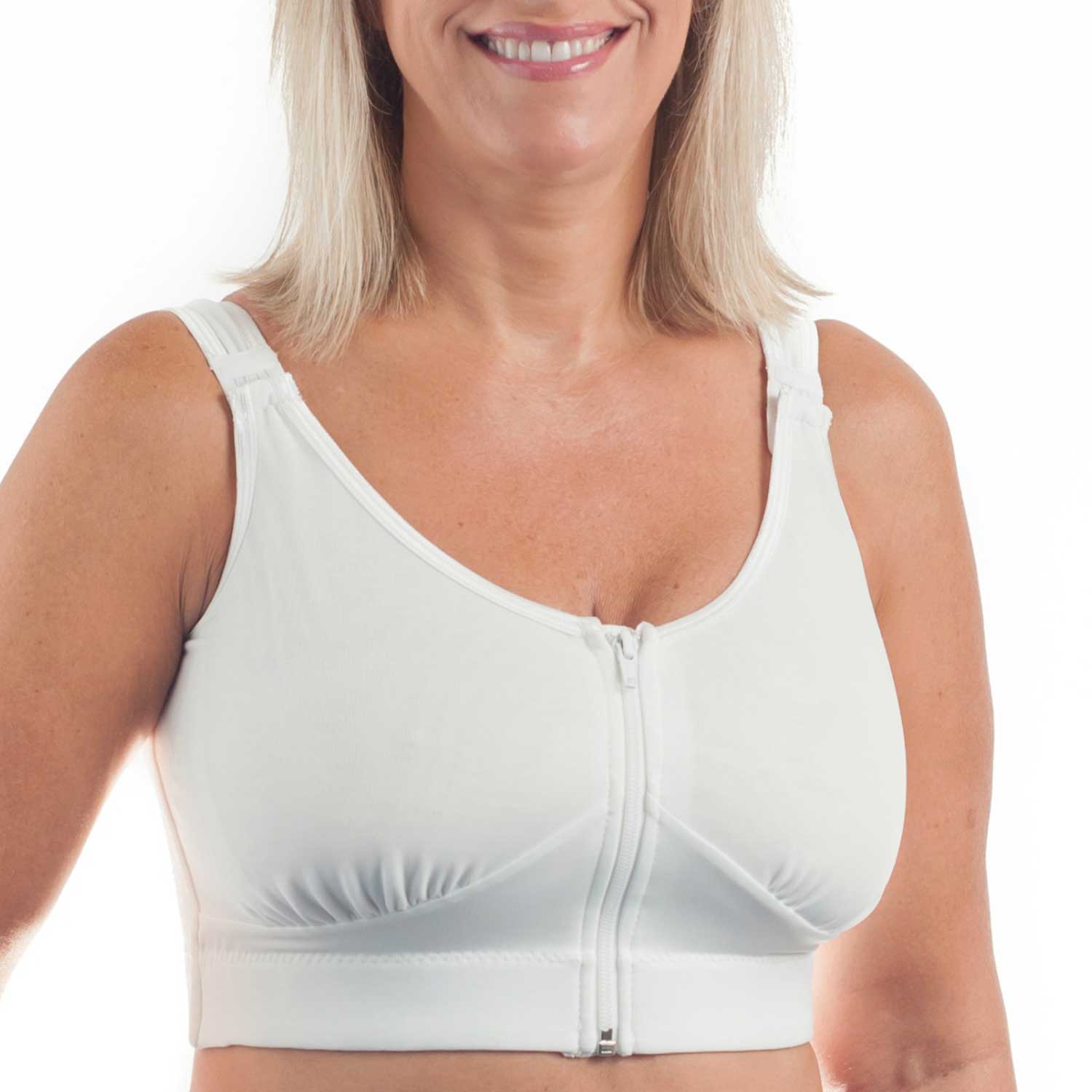 Wear Ease 792 Compression Bra w/Fiberfill Breast Forms & Drainage Tube Pouches White zip