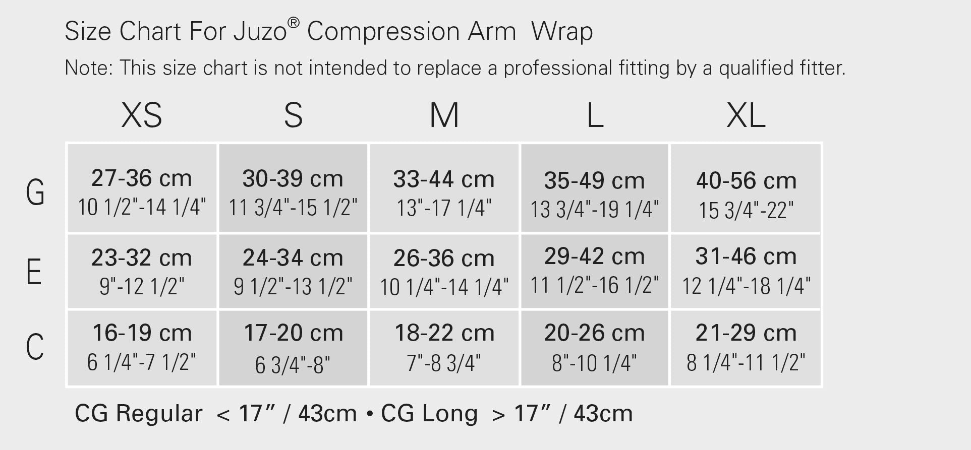 Juzo Compression Arm Wrap Size Chart