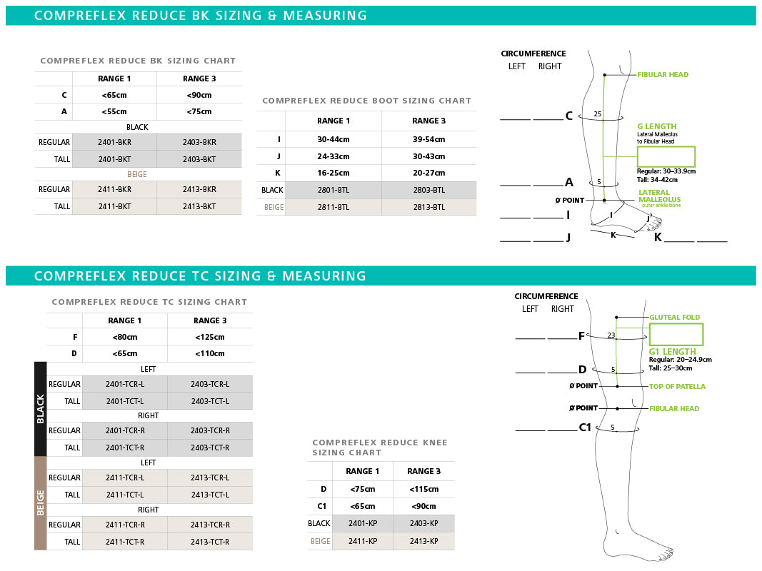 Sigvaris Compreflex Reduce BK Sizing & Measuring Chart