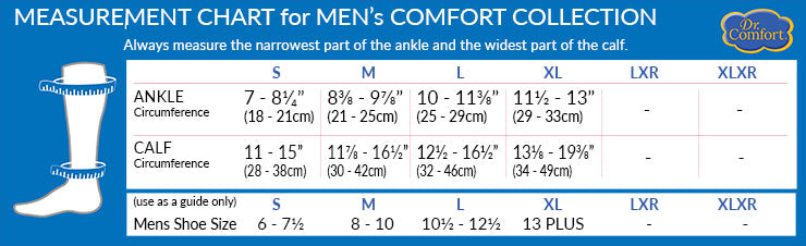 Dr. Comfort for Men's Comfort Collection Size Chart