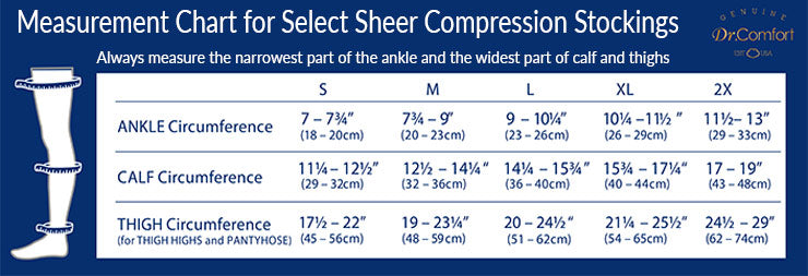 Measurement Chart for Dr. Comfort Select Sheer Compression Stockings