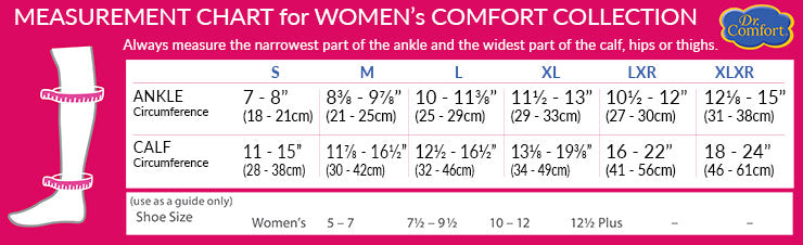 Dr. Comfort Women's Comfort Collection Size Chart