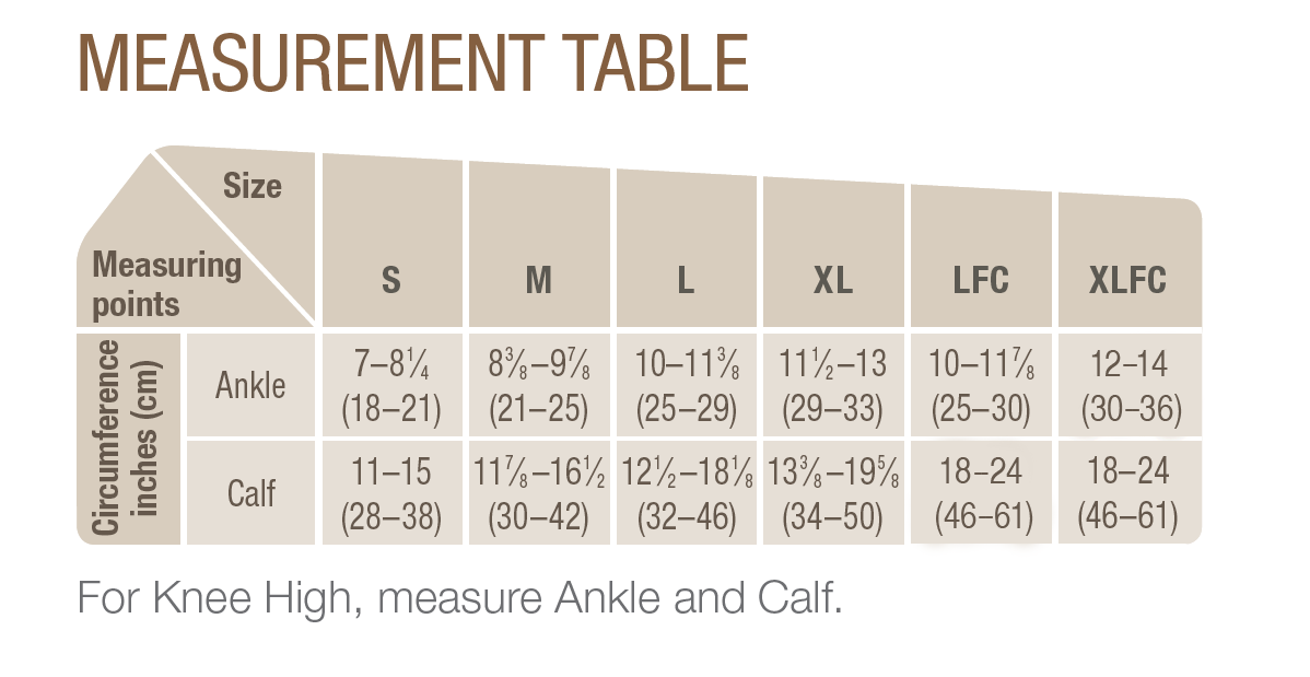 Jobst UltraSheer SoftFit Knee High Size Chart