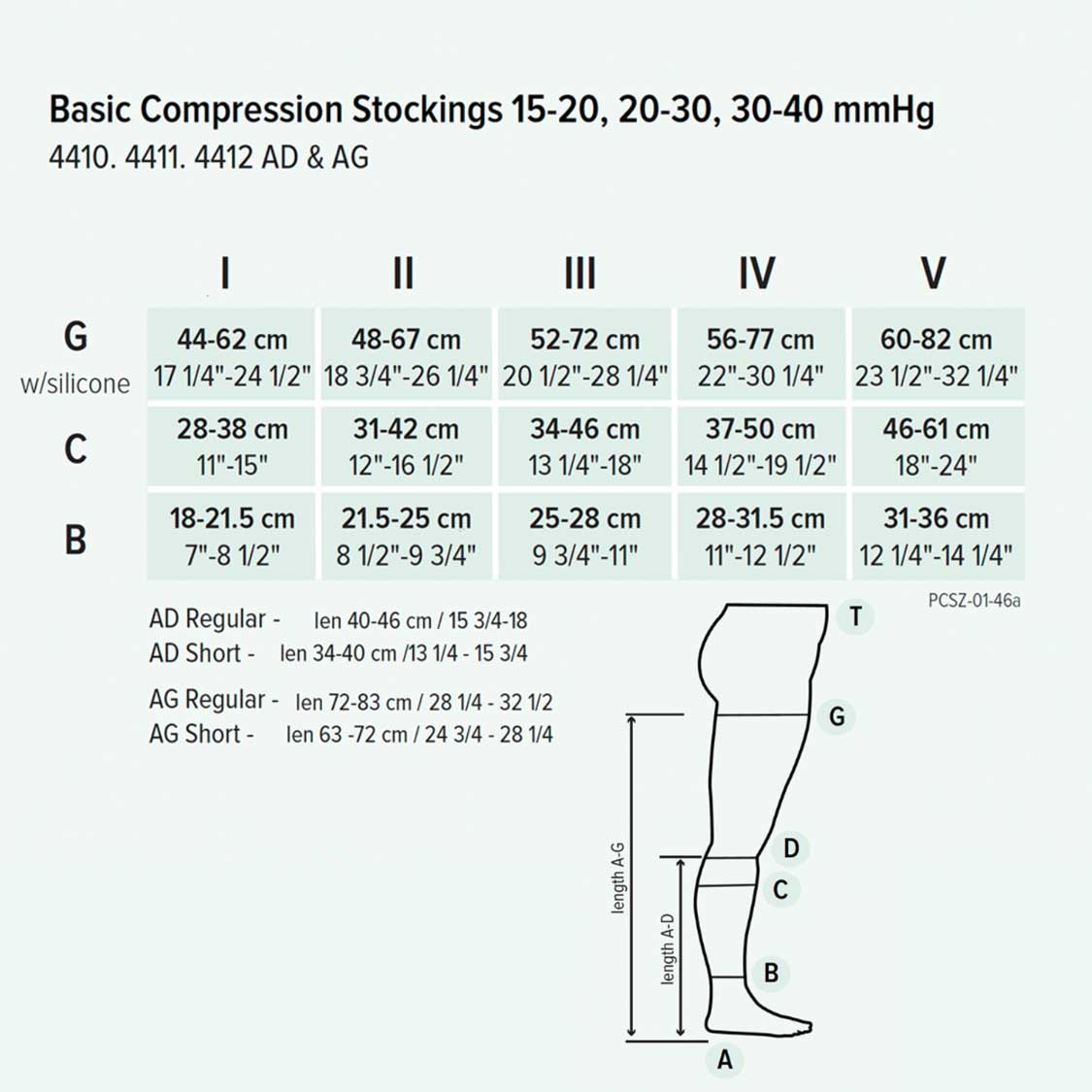 Juzo Basic Compression Stockings 15-20, 20-30, 30-40mmHg Size Chart