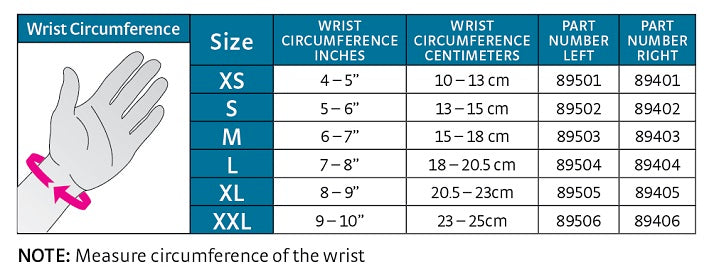 Medi Protect Carpal Tunnel Support Size Chart