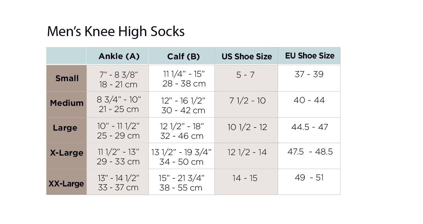 Ames Walker Men's Knee High Socks Size Chart