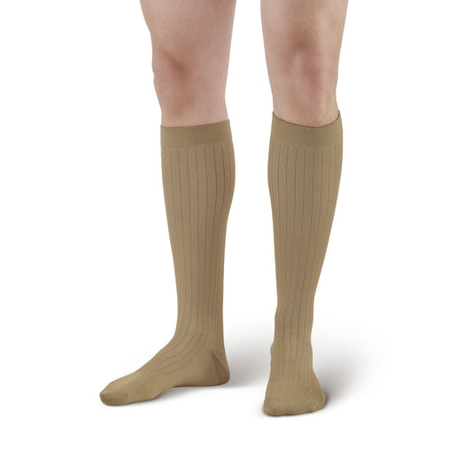 AW 129 Men's Microfiber/Cotton Knee High Dress Socks 15-20 mmHg - Men's Microfiber/Cotton Knee High Dress Socks Khaki