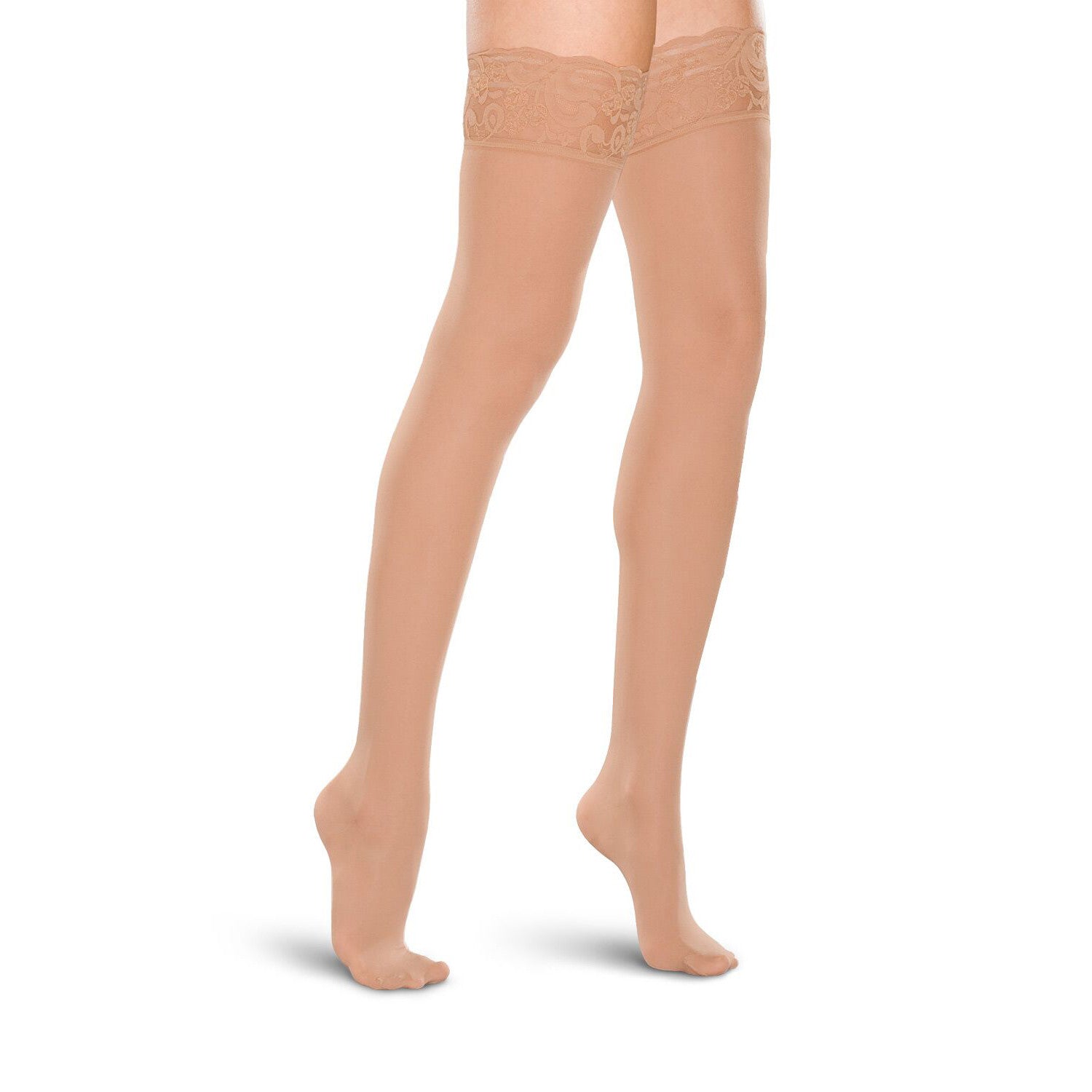 Therafirm Women's Closed Toe Thigh Highs w/ Lace Band - 15-20 mmHg - Sand