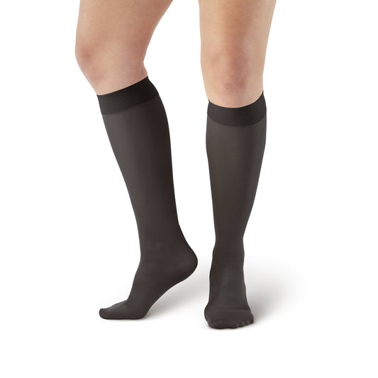 AW 211 Microfiber Opaque Knee Highs 20-30 mmHg - AW Style 211 Microfiber Opaque Closed Toe Knee Highs - 20-30 mmHg - Black