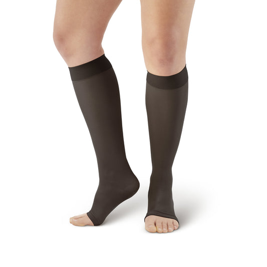 AW 213 Microfiber Opaque Knee Highs Open Toe 20-30 mmHg - AW Style 213 Microfiber Opaque Knee Highs Open Toe - 20-30 mmHg - Black