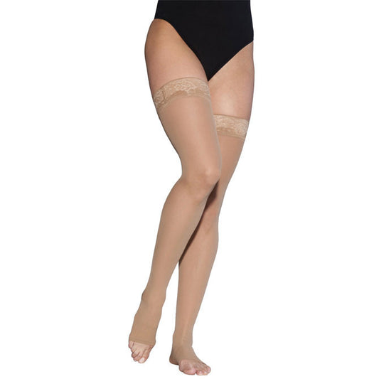 Sigvaris Style 783 Women's Sheer Open Toe Thigh Highs w/Grip Top 30-40 mmHg - Sigvaris 783 EverSheer Open Toe Thigh Highs w/ Grip Top - 30-40 mmHg - Natural 