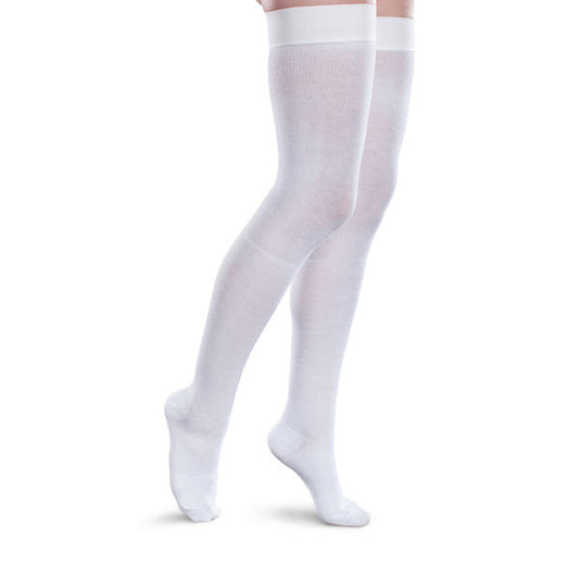 Therafirm Core-Spun Thigh High Socks w/Silicone Band 15-20 mmHg - Therafirm Core-Spun Thigh High Socks w/Silicone Band - 15-20 mmHg - White