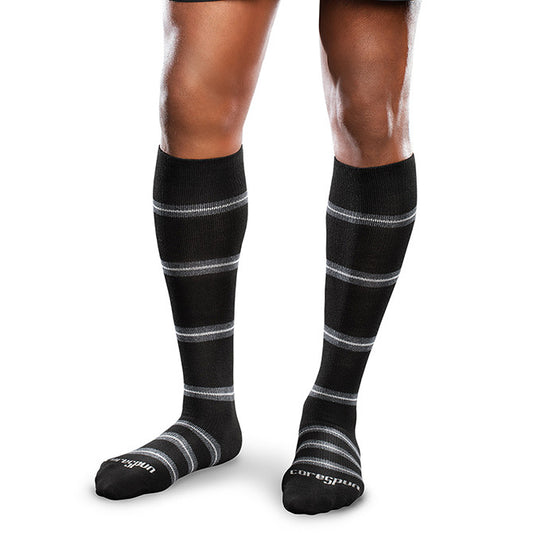 Therafirm Core-Spun Mild Support Socks Merger 15-20 mmHg (Black/Navy/Grey Stripe) - Therafirm Core-Spun Mild Support Socks  - Merger 15-20 mmHg