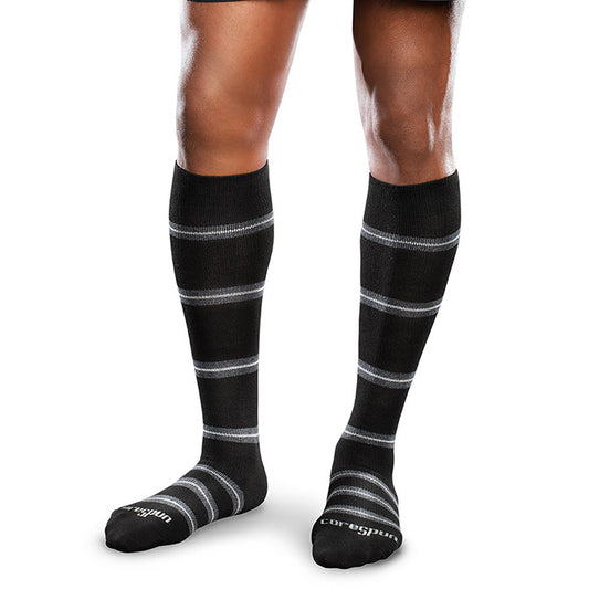 Therafirm Core-Spun Moderate Support Socks Merger 20-30 mmHg (Black/Navy/Grey Stripe) - Therafirm Core-Spun Moderate Support Socks- Merger 20-30 mmHg