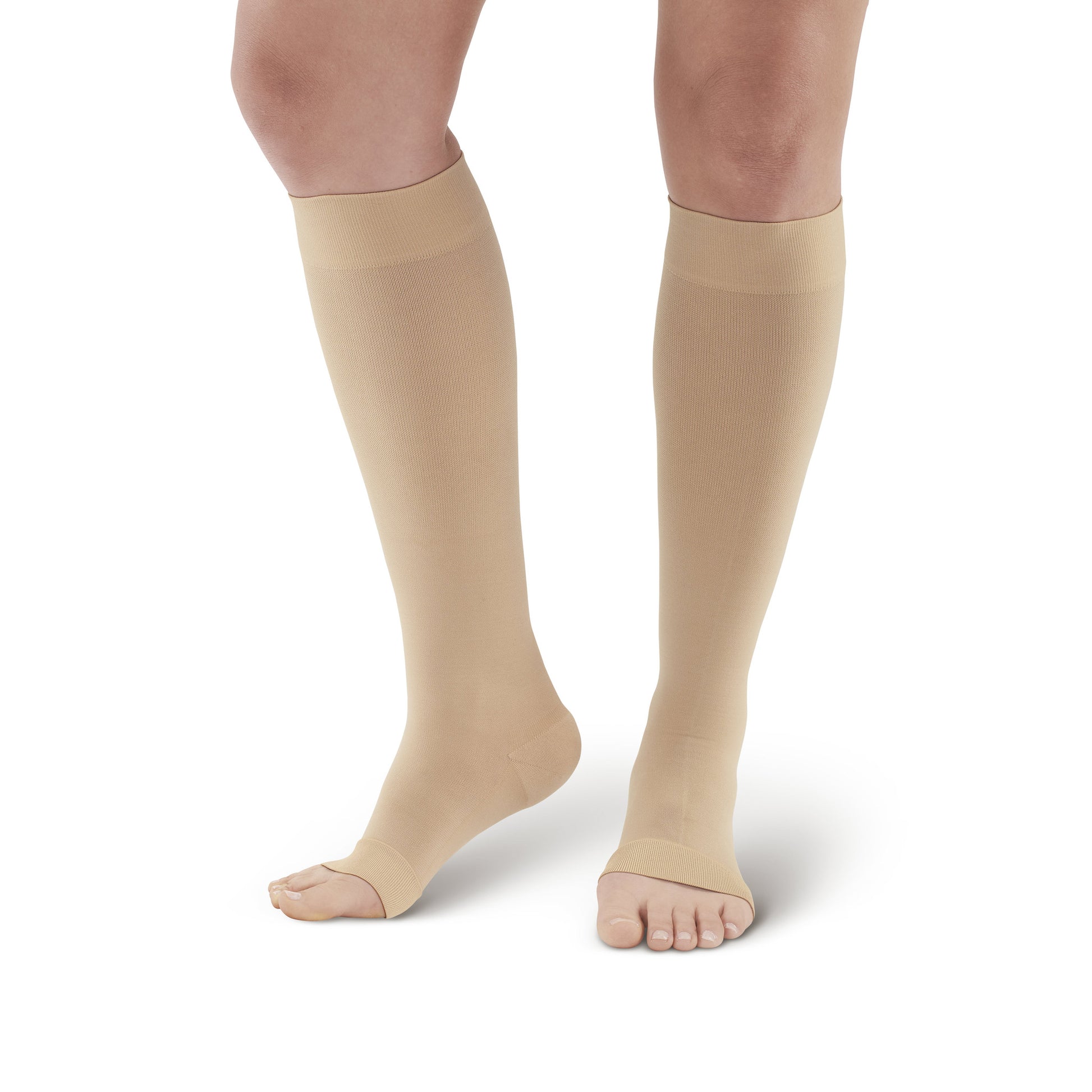 AW Style 291OT Luxury Opaque Open Toe Knee Highs - 20-30 mmHg - Beige