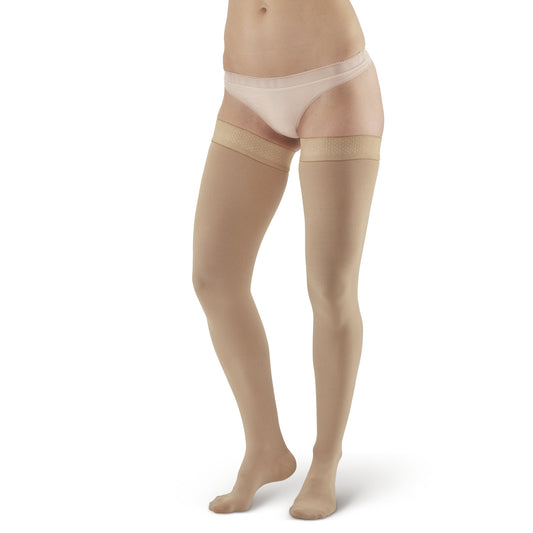 AW 292 Luxury Opaque Thigh Highs w/Dot Band 20-30 mmHg - AW Style 292 Luxury Opaque Closed Toe Thigh Highs w/Dot Silicone Band - 20-30 mmHg - Beige