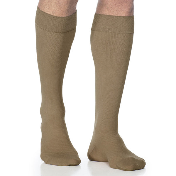 Sigvaris 822 Men's Midtown Microfiber Knee Highs w/ Grip Top - 20-30 mmHg - Tan-Khaki