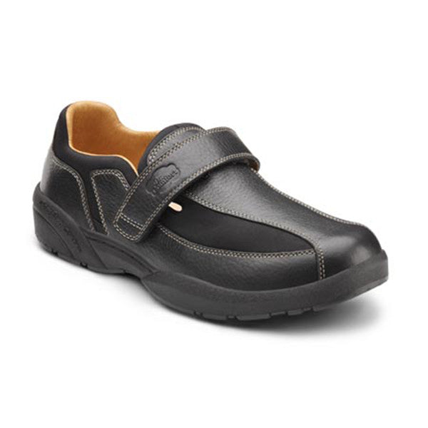 Dr. Comfort Men's Douglas Leather w/Stretch Band Shoes - Black