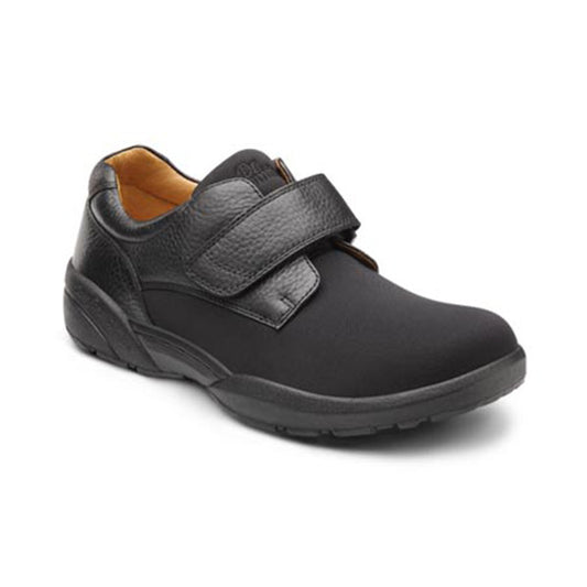 Dr. Comfort Men's Brian Stretch Lycra w/Leather Trim Shoes - Dr. Comfort Men's Brian Stretch Lycra w/Leather Trim Shoes - Black