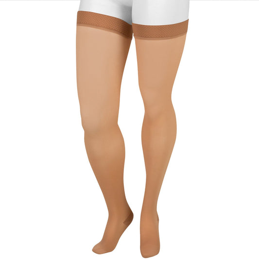 Juzo 4410 Basic Thigh Highs w/ Silicone Band 15-20 mmHg - Juzo 4410 Basic Closed Toe Thigh Highs w/ Silicone Border - 15-20 mmHg Beige