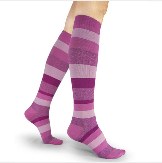 Sigvaris Well Being 143 Microfiber Shades Women's Socks 15-20 mmHg - Sigvaris Compression Socks Pink Stripe Microfiber Women